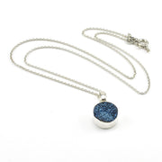 Sterling Silver Titanium Druzy Agate Round Necklace