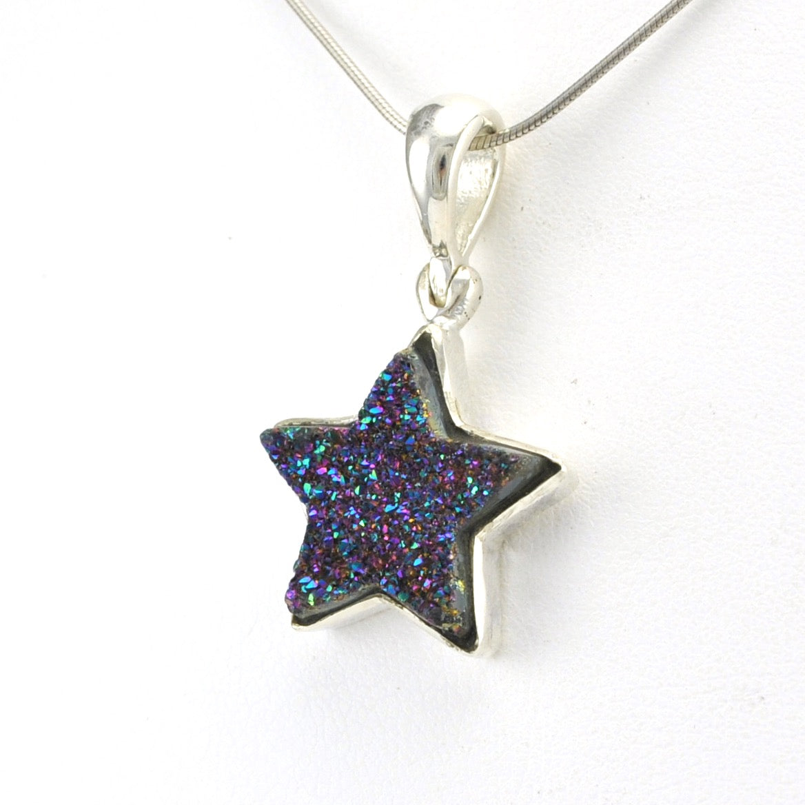Sterling Silver Titanium Druzy Agate Star Pendant