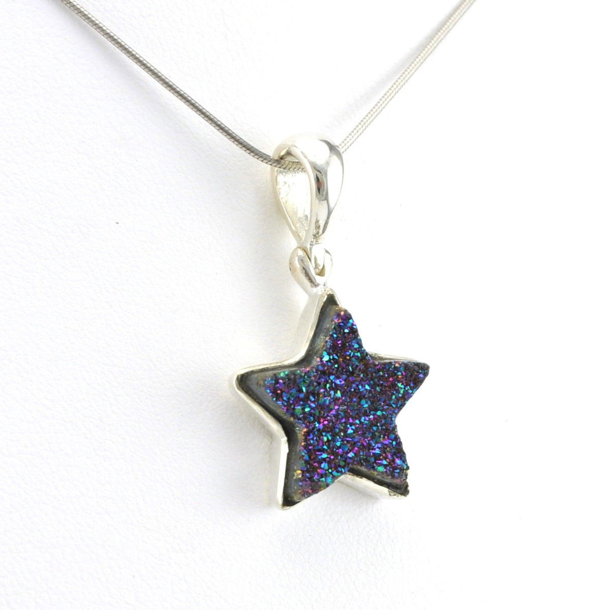 Side View Sterling Silver Titanium Druzy Agate Star Pendant
