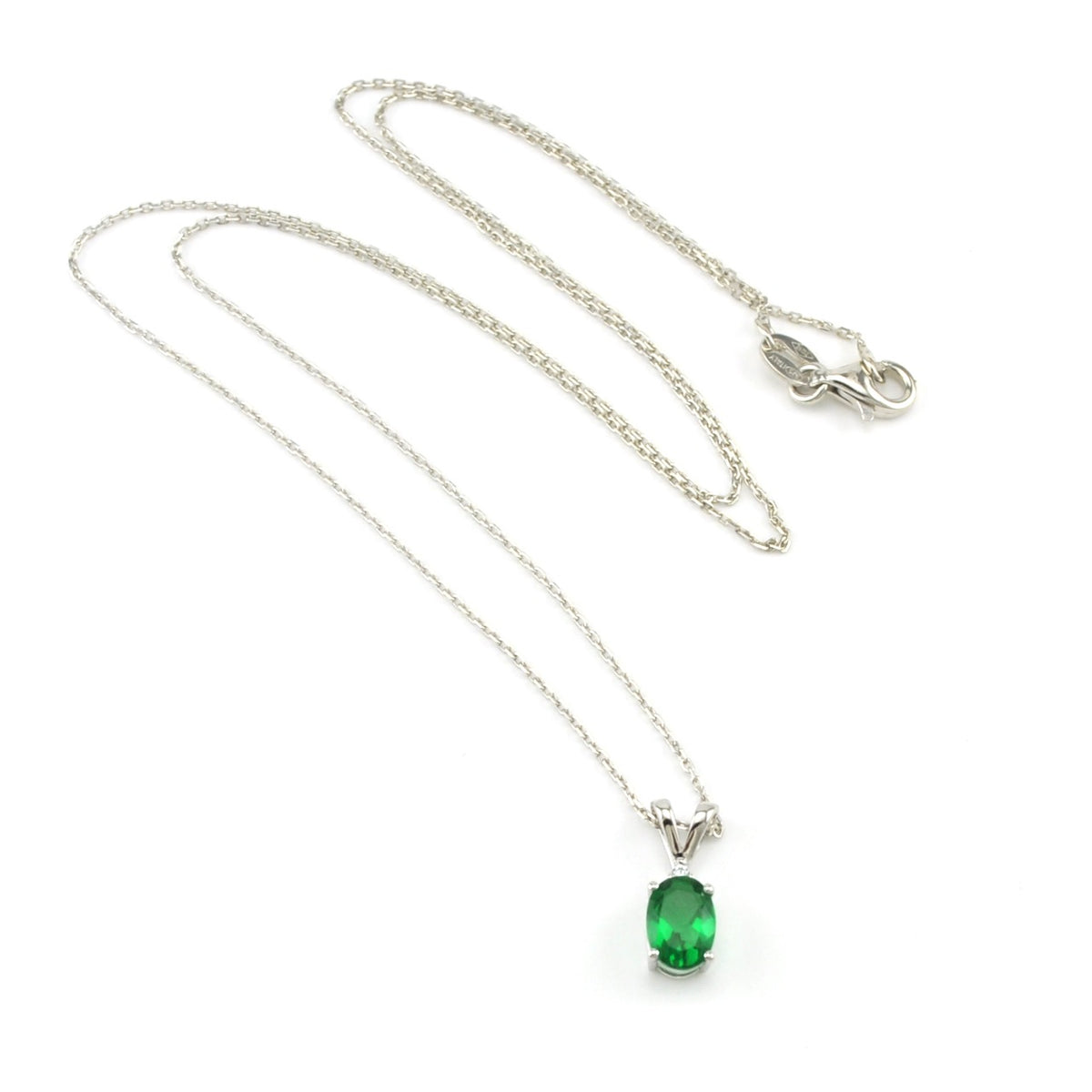 Sterling Silver Created Emerald .7ct Oval CZ Necklace