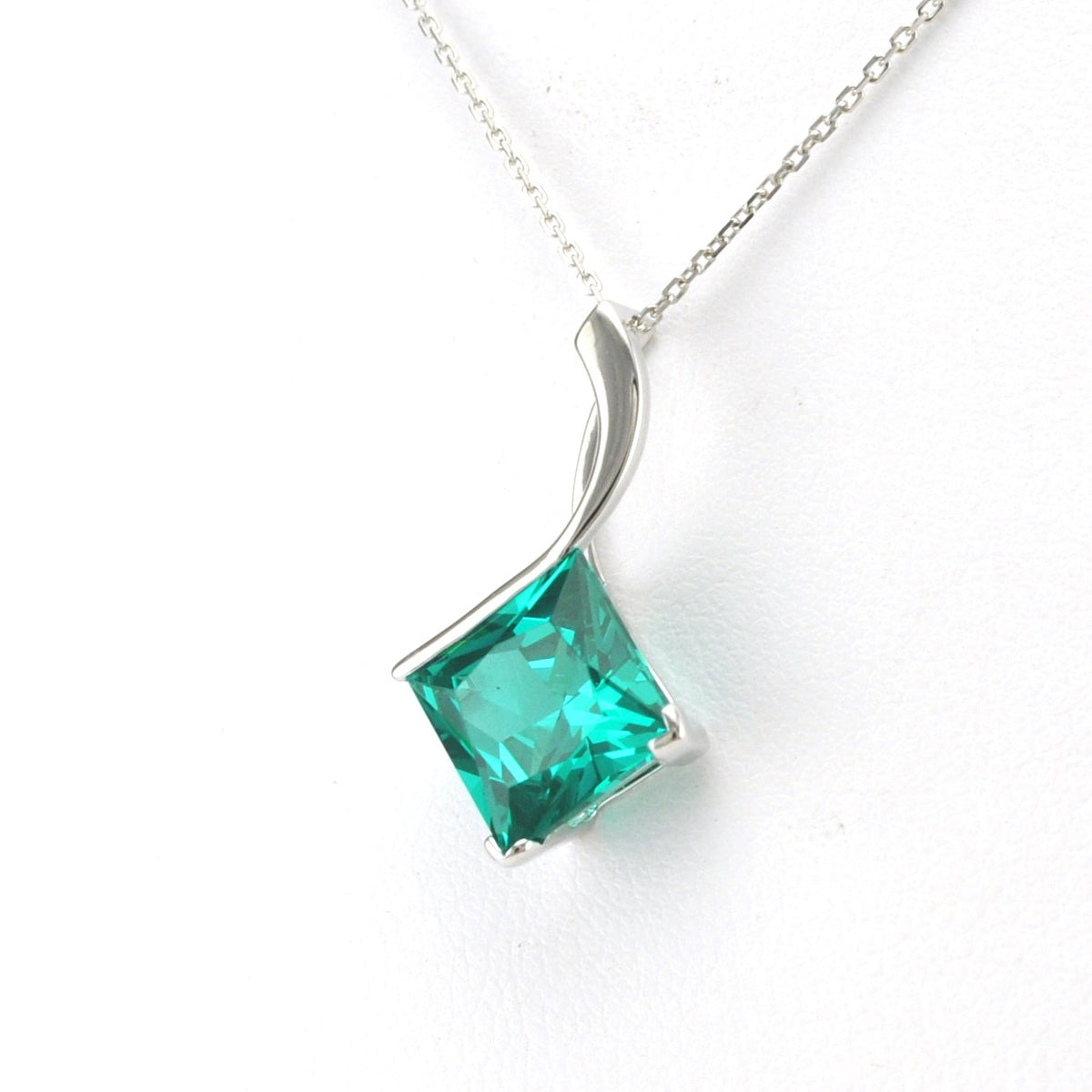 Side View Sterling Silver Parieba Corundum 5ct Square Necklace