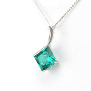 Side View Sterling Silver Parieba Corundum 5ct Square Necklace