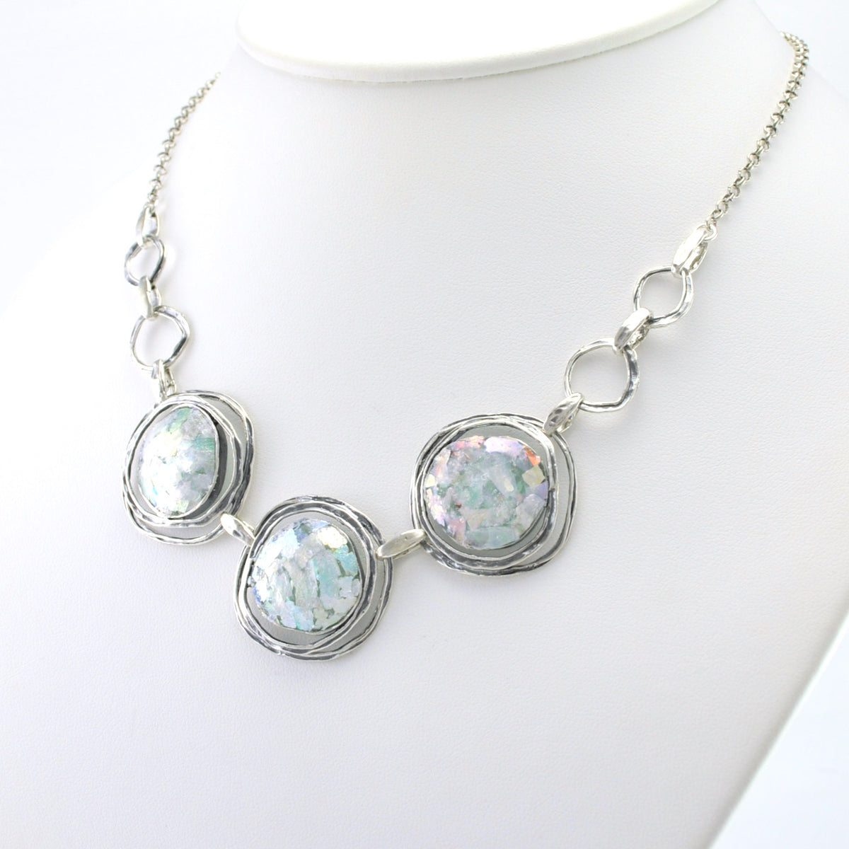 Silver Roman Glass 3 Circle Necklace