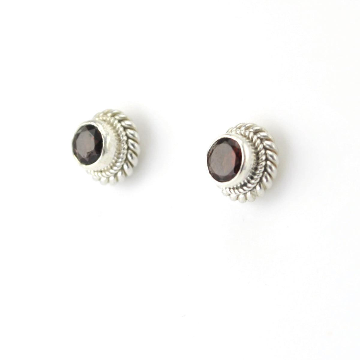 Silver Garnet 5mm Round Post Earrings
