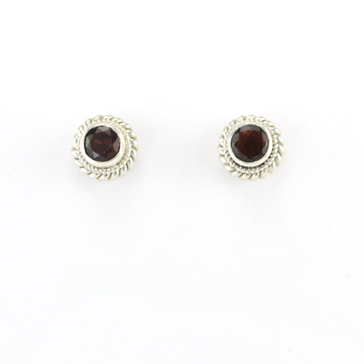 Alt View Silver Garnet 5mm Round Post Earrings
