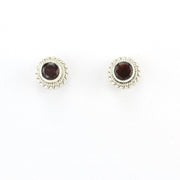 Alt View Silver Garnet 5mm Round Post Earrings
