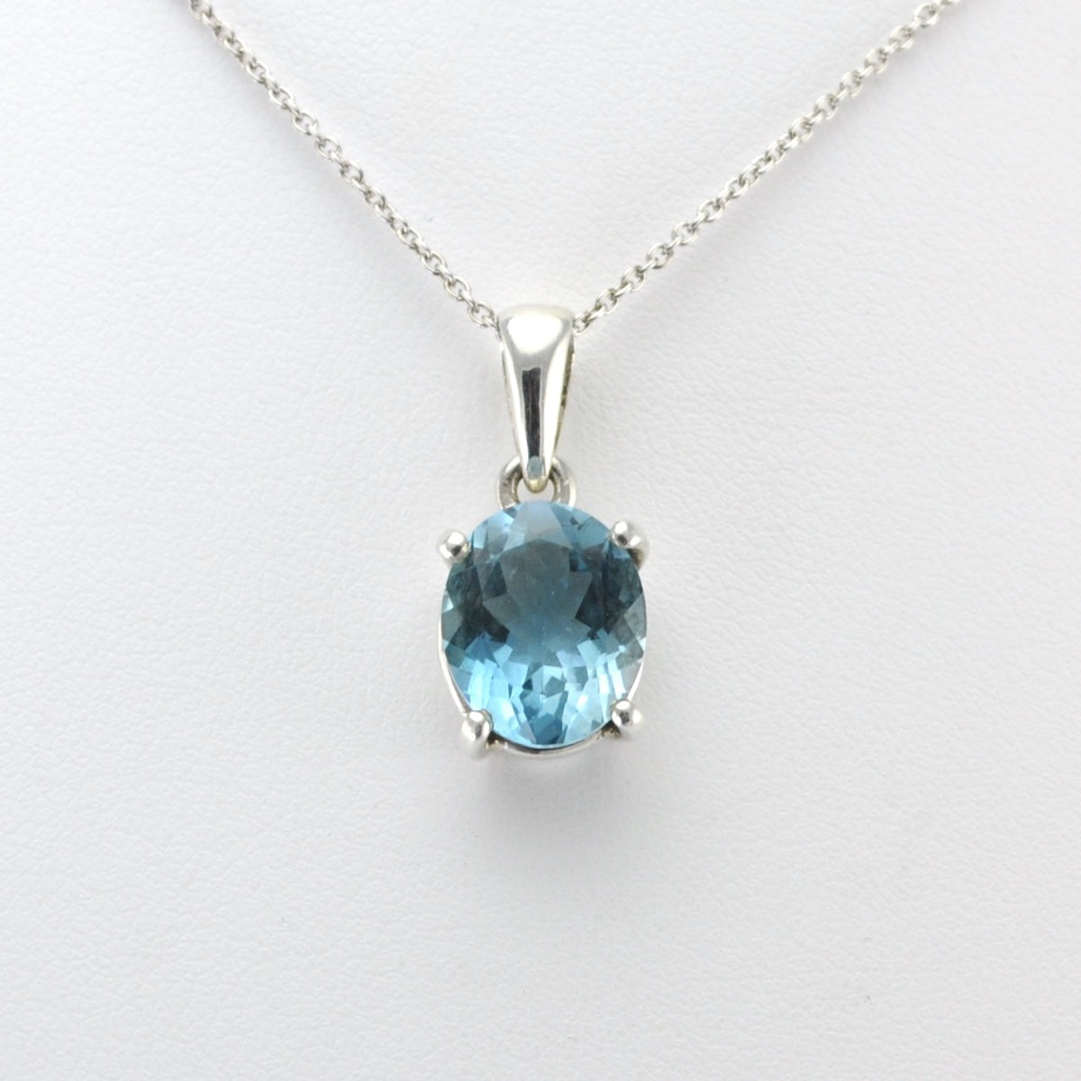 Silver Blue Topaz Oval Pendant