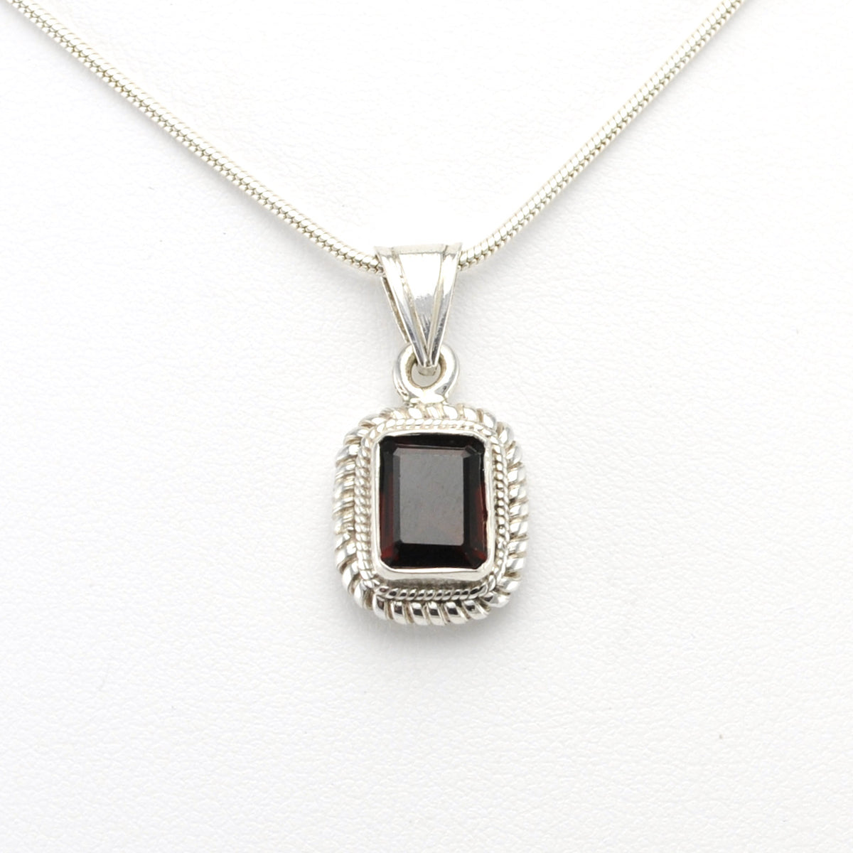 Silver Garnet Rectangle Pendant