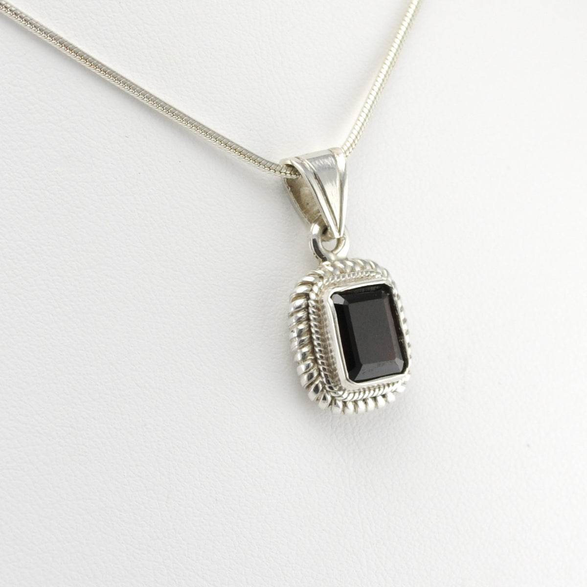 Alt View Silver Garnet Rectangle Pendant