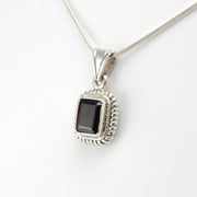 Side View Silver Garnet Rectangle Pendant