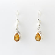 Alt View Silver Citrine 5x8mm Tear Bali Dangle Earrings