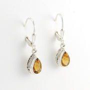Side View Silver Citrine 5x8mm Tear Bali Dangle Earrings