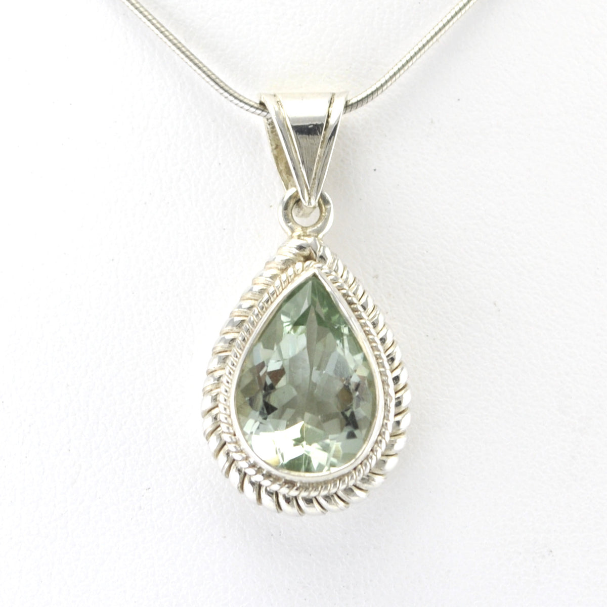 Alt View Silver Prasiolite 10x19mm Teardrop Pendant