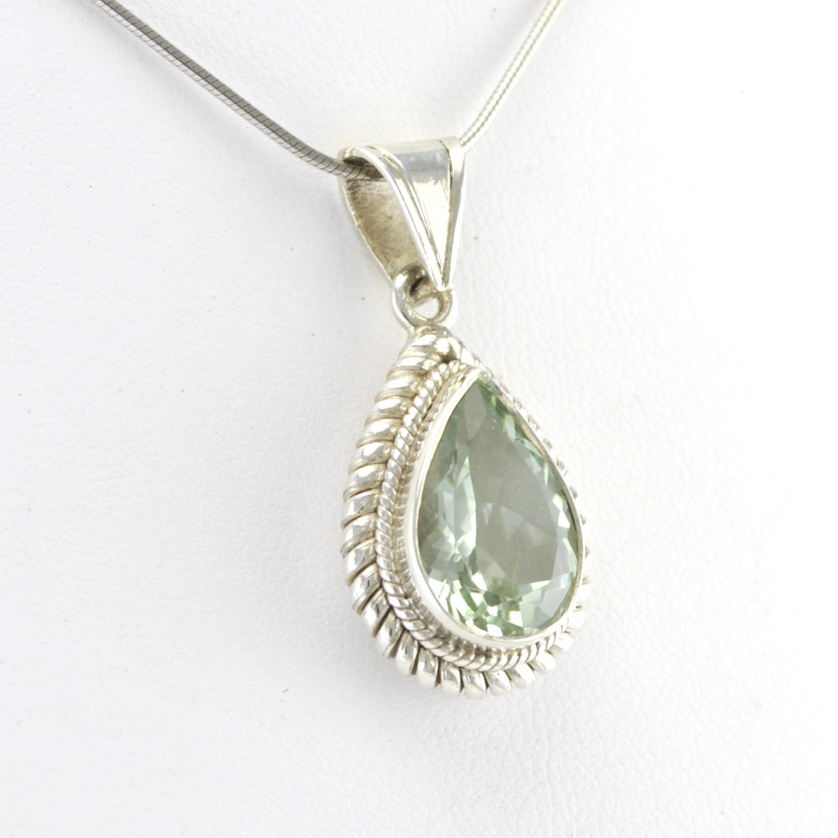 Side View Silver Prasiolite 10x19mm Teardrop Pendant