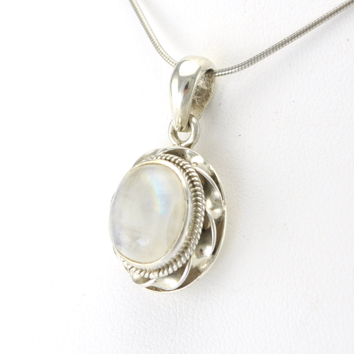 Silver Rainbow Moonstone Oval Pendant