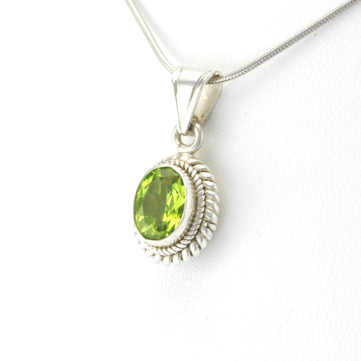 Silver Peridot 7x9mm Oval Pendant