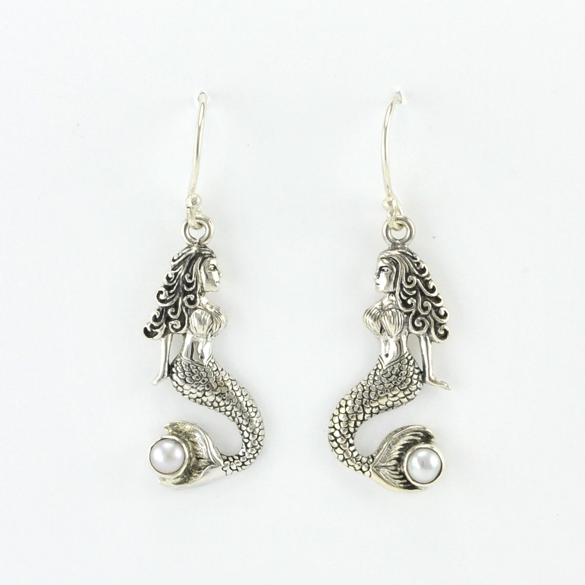 Alt View Silver Mermaid Pearl Dangle Earrings