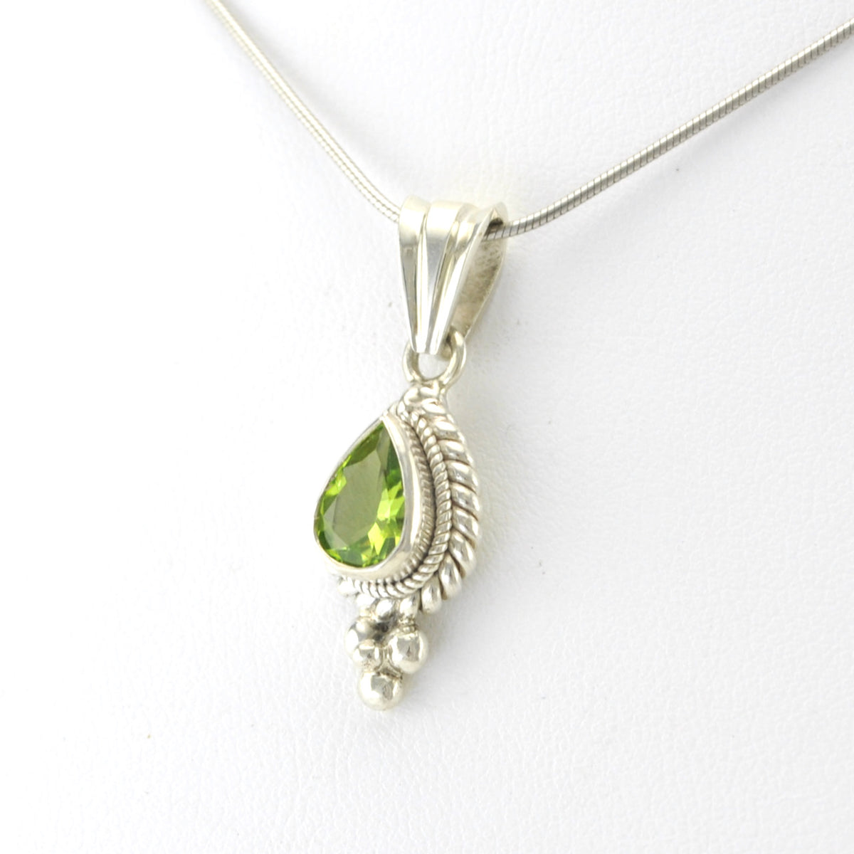 Silver Peridot 7x9mm Teardrop Pendant