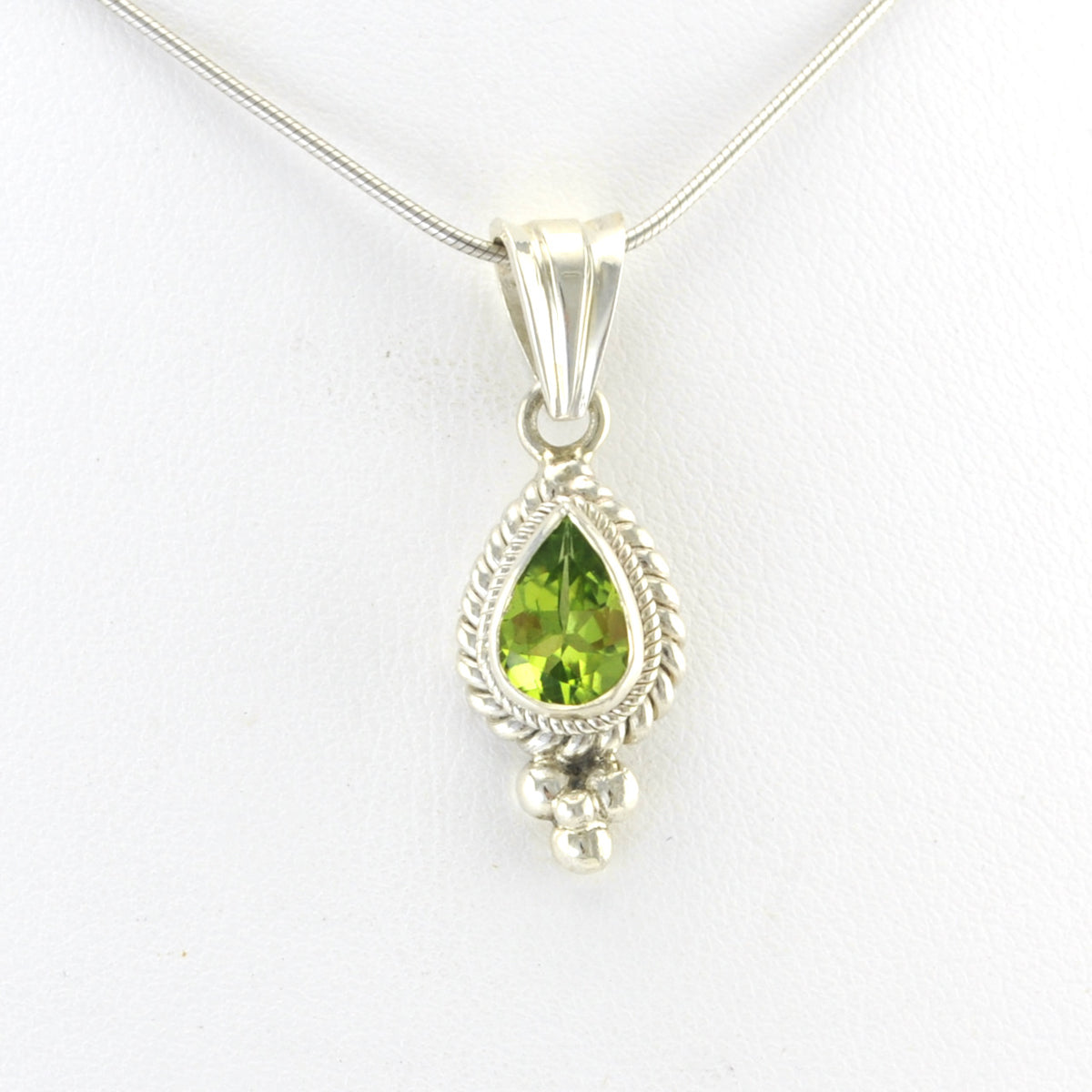 Alt View Silver Peridot 7x9mm Teardrop Pendant