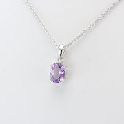 Silver Amethyst Oval Drop Necklace