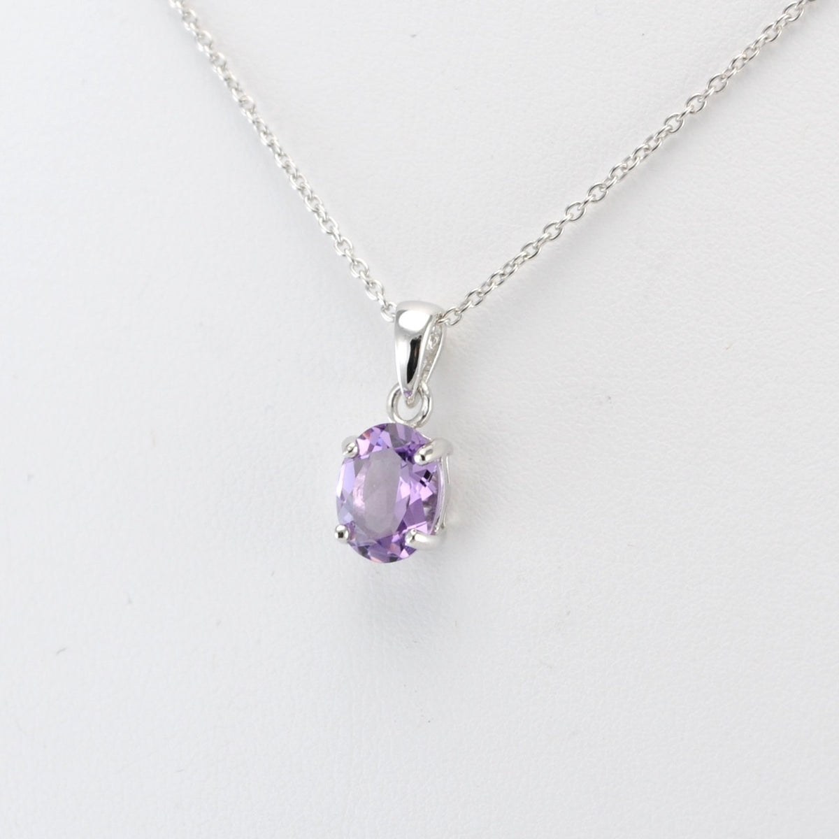Silver Amethyst Oval Drop Necklace