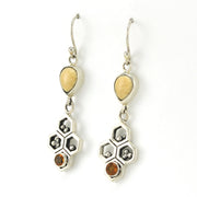 Silver Honeycomb Citrine Walrus Ivory Earrings
