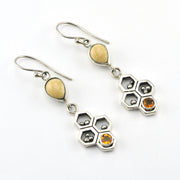 Side View Silver Honeycomb Citrine Walrus Ivory Earrings