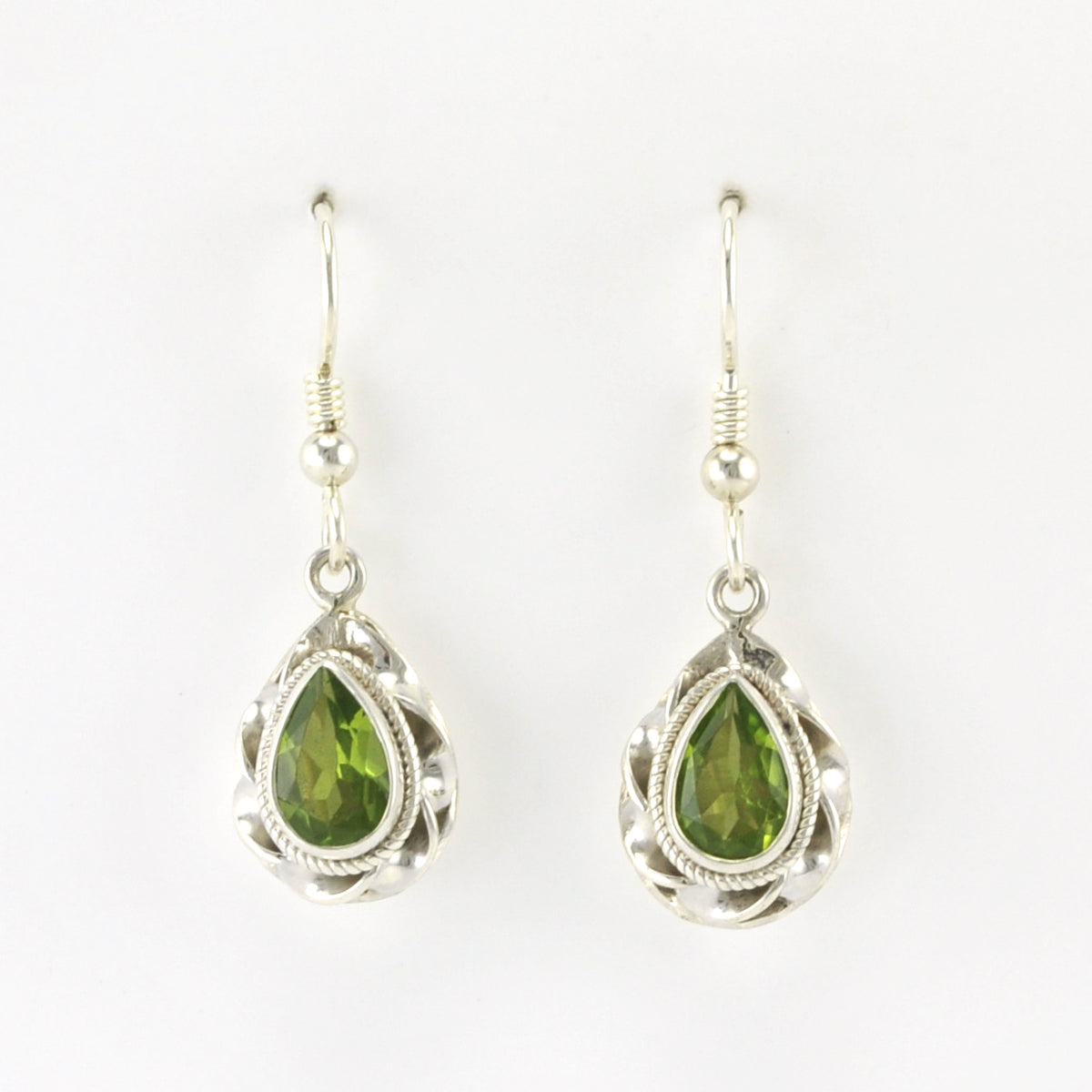 Alt View Silver Peridot 6x8mm Tear Earrings