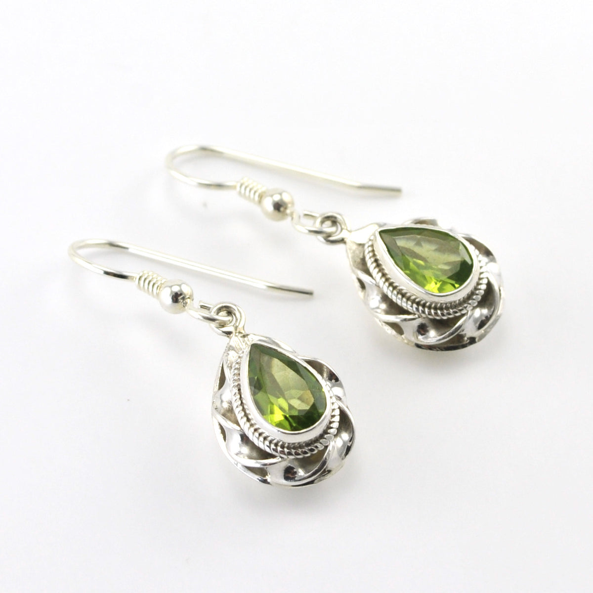 Silver Peridot 6x8mm Tear Earrings