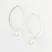 Silver White Pearl Long Drop Earrings