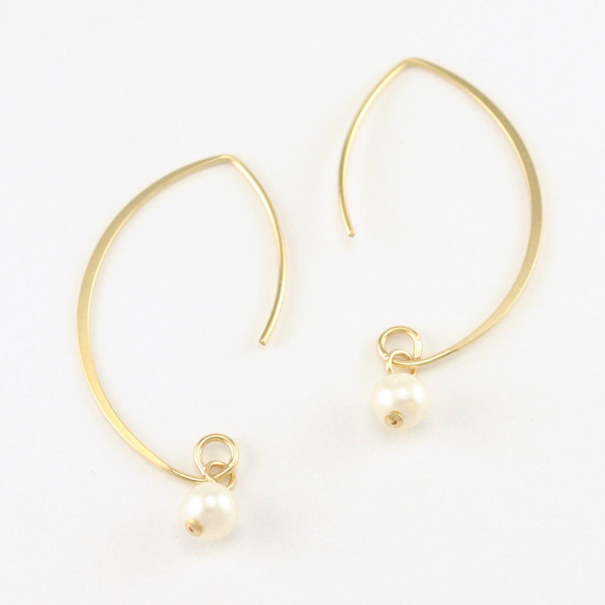 Gold Fill White Pearl Long Drop Earrings