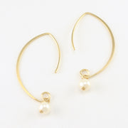 Gold Fill White Pearl Long Drop Earrings