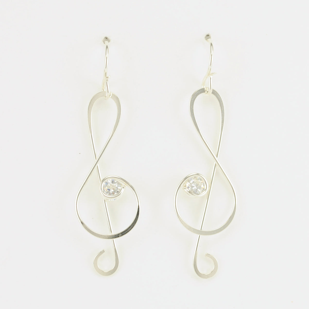 Alt View Sterling Silver Treble Clef CZ Earrings