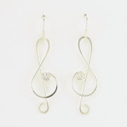 Alt View Sterling Silver Treble Clef CZ Earrings