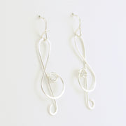 Side View Sterling Silver Treble Clef CZ Earrings