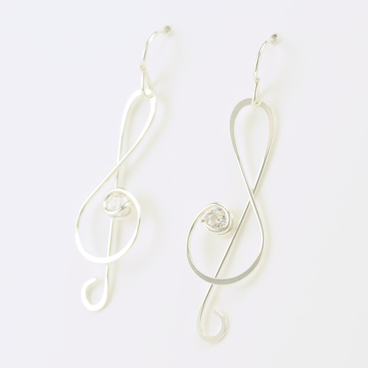 Sterling Silver Treble Clef CZ Earrings