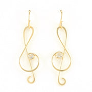 Gold Fill Treble Clef CZ Earrings
