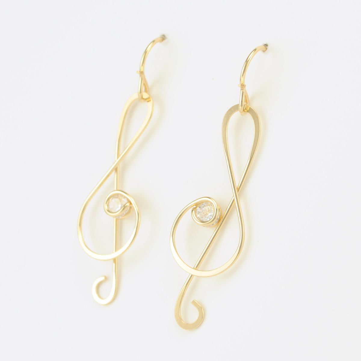 Side View Gold Fill Treble Clef CZ Earrings