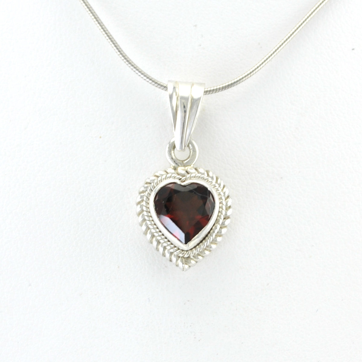 Alt View Silver Garnet Heart Pendant