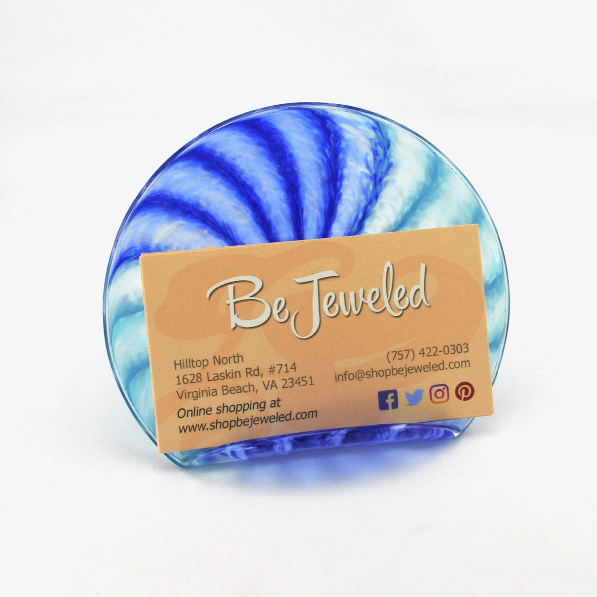 Aqua Cobalt Glass Business Card Holder